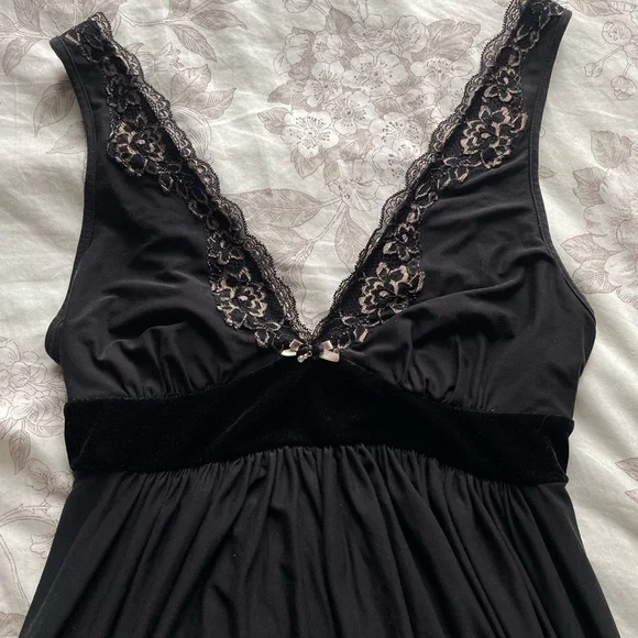 Y2K Black Velvet Babydoll Leopard Lace Maxi Slip Dress Medium Whimsigoth Goth - Picture 6 of 9